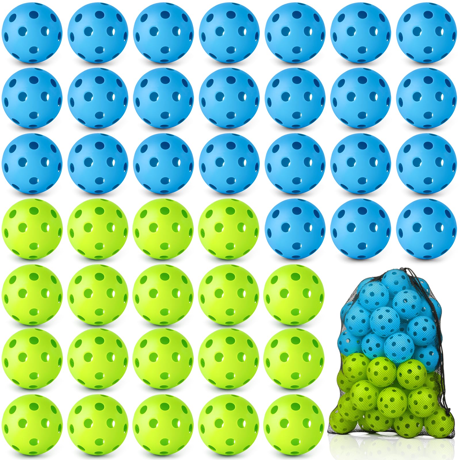 Coopay 48 Pack Baseball Practice Baseballs Plastic Hollow Soft Balls with a Drawstring Bag for Hitting Baseball Training Indoor Outdoor Use (Green and Blue)